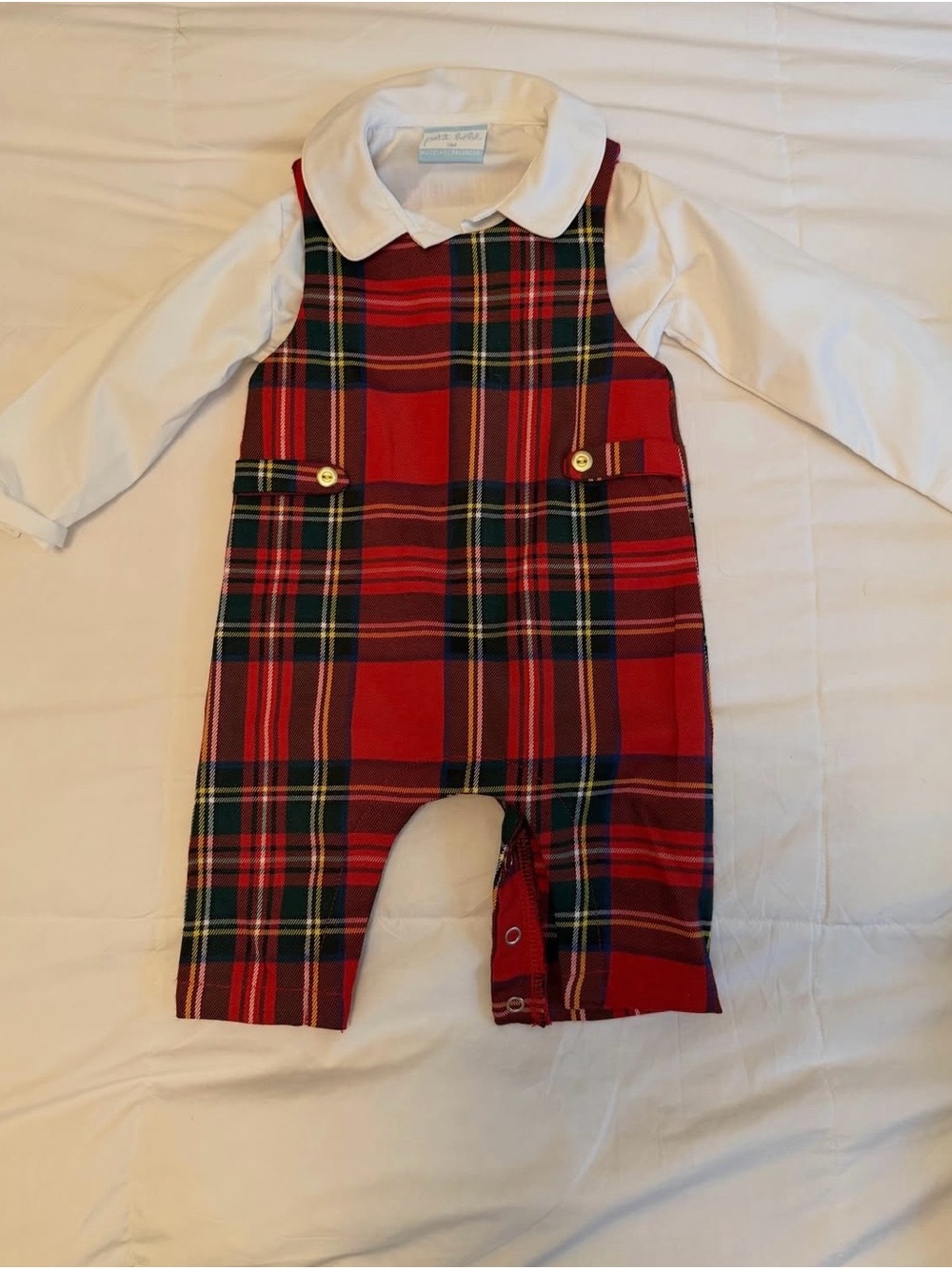 Red Plaid Baby Romper with White Collar shirt